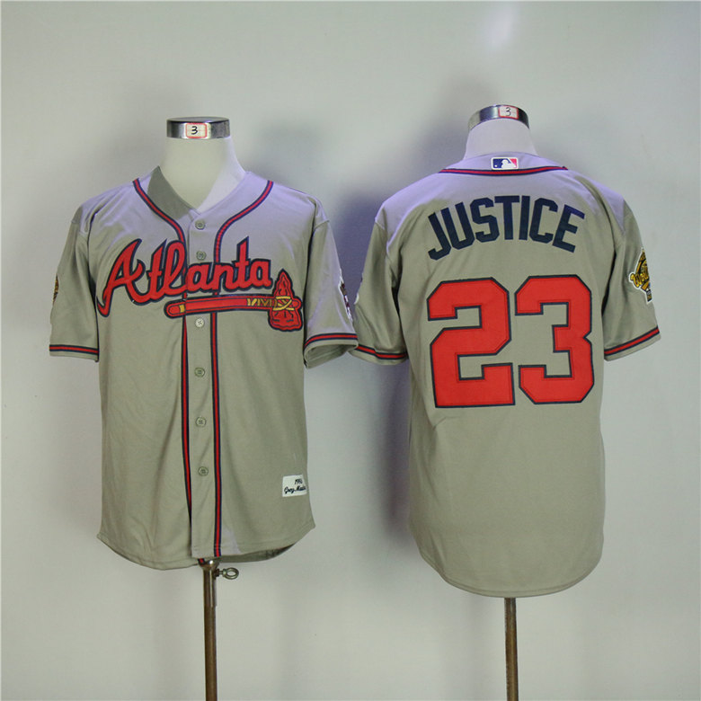 Men Atlanta Braves #23 Justice Grey Throwback MLB Jerseys